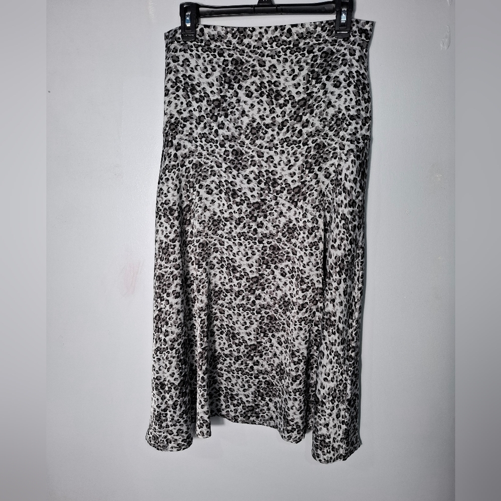 Status by Chenault Women Leopard Animal Print A-Line Slit Midi Skirt L Feminine - Picture 1 of 15